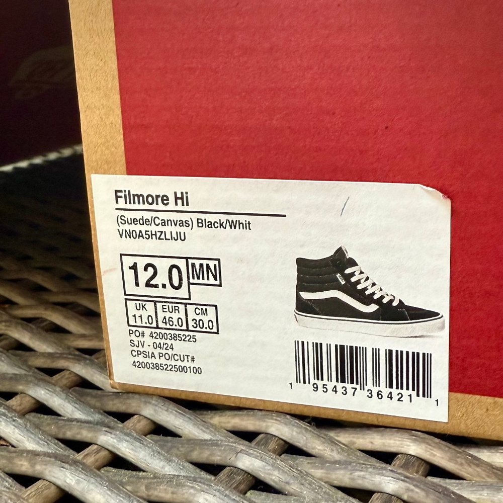 🔥 Vans Filmore Hi Black/White Sneakers – Men’s 12 (New in Box)
